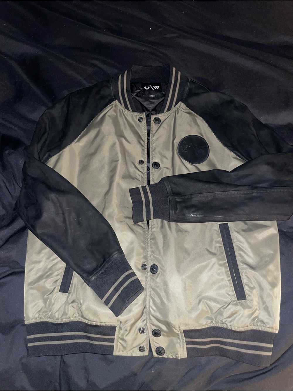 True Religion Two-Tone Black and Olive Bomber Jacket